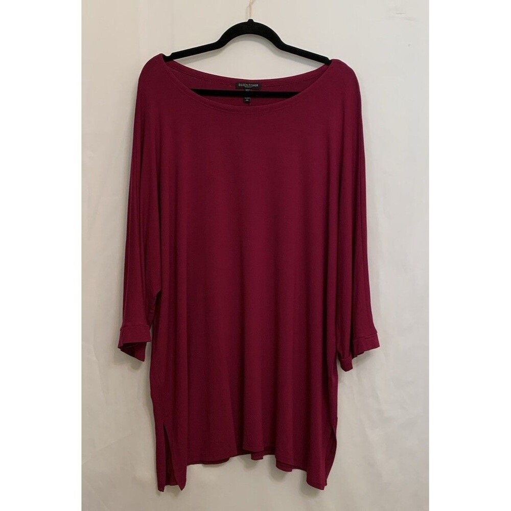 Eileen Fisher Womens Size 2X Top Tunic Maroon Magenta Stretch Capsule